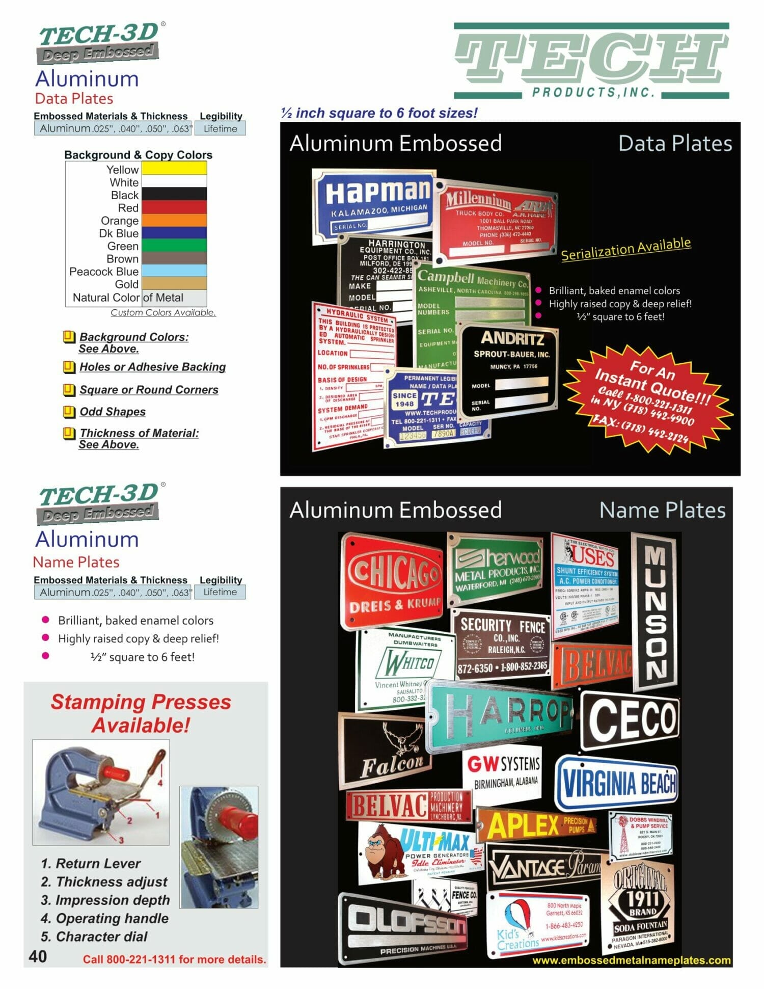 Tech Products Data Plats and Name Plates