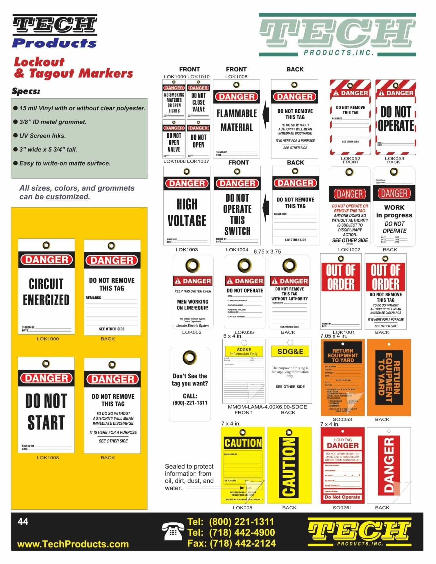 Tech Products Lockout and Tagout Markers